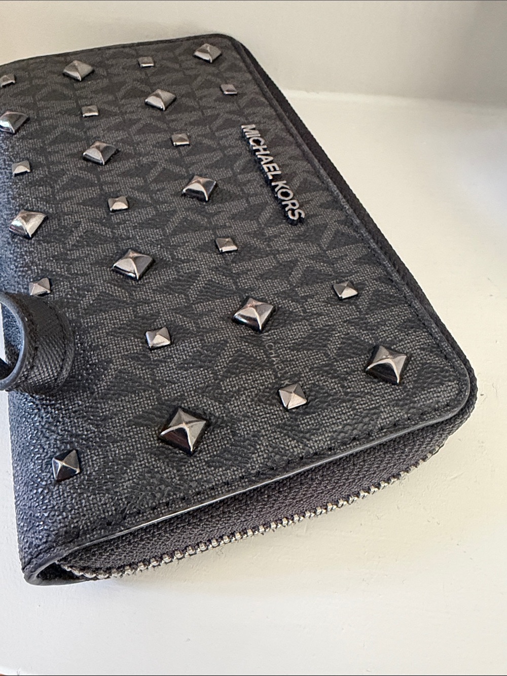 Michael Kors Studded Logo Zip Around Wristlet Wallet - Picture 5 of 7